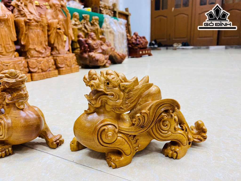 Tượng Tỳ Hưu Gỗ Bách Xanh Cao 12 Ngang 20 Sâu 8 (cm)