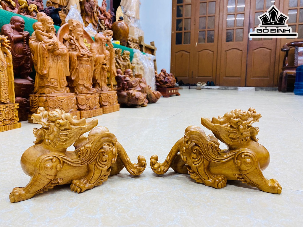 Tượng Tỳ Hưu Gỗ Bách Xanh Cao 12 Ngang 20 Sâu 8 (cm)