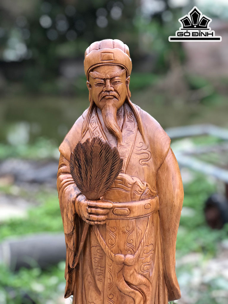 Tượng Gia Cát Lượng Gỗ Bách Xanh Cao 53 Ngang 22 Sâu 14 (cm)