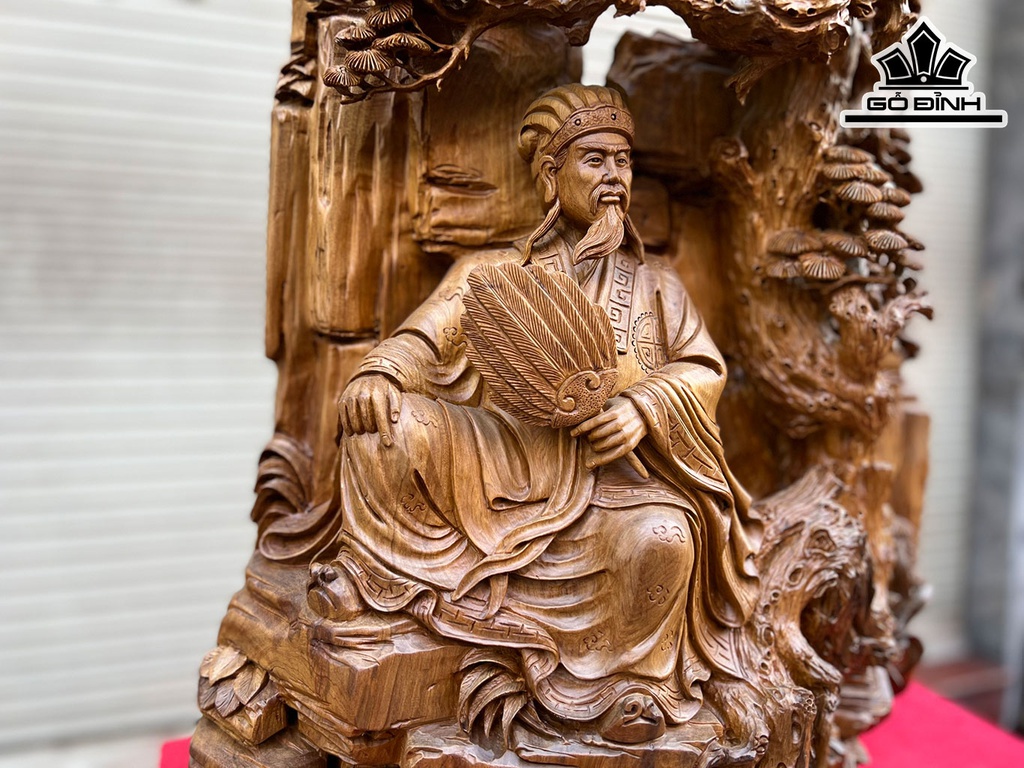 Tượng Gia Cát Lượng Gỗ Bách Xanh Cao 50 Ngang 28 Sâu 65 (cm)