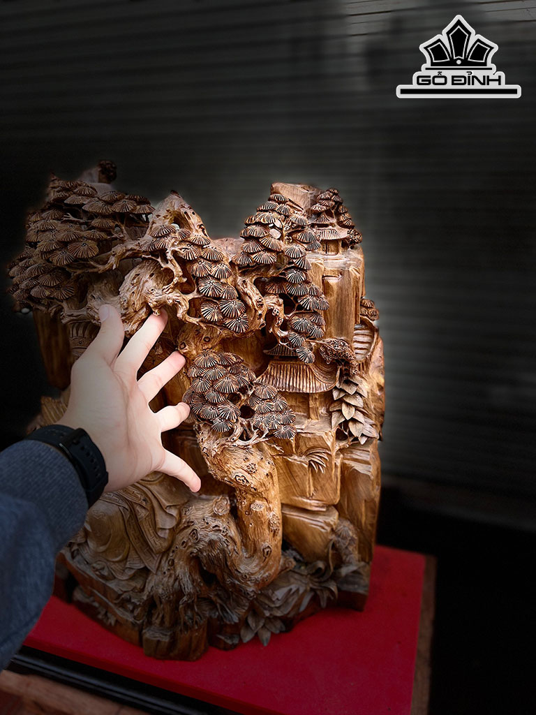 Tượng Gia Cát Lượng Gỗ Bách Xanh Cao 50 Ngang 28 Sâu 65 (cm)