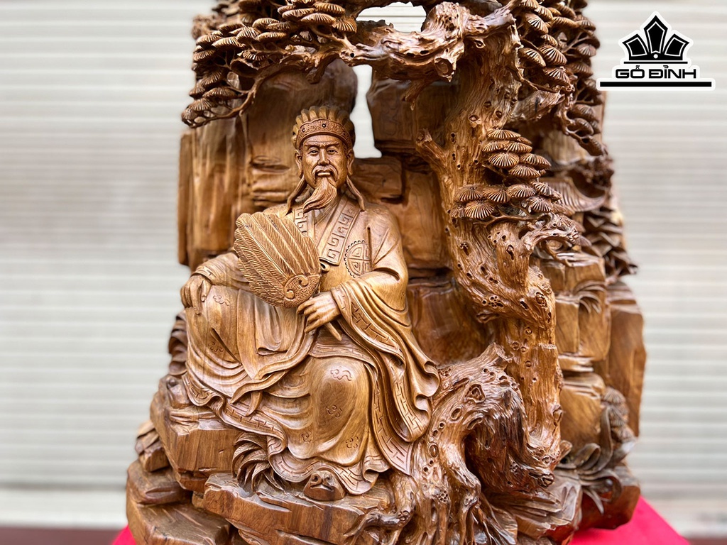 Tượng Gia Cát Lượng Gỗ Bách Xanh Cao 50 Ngang 28 Sâu 65 (cm)