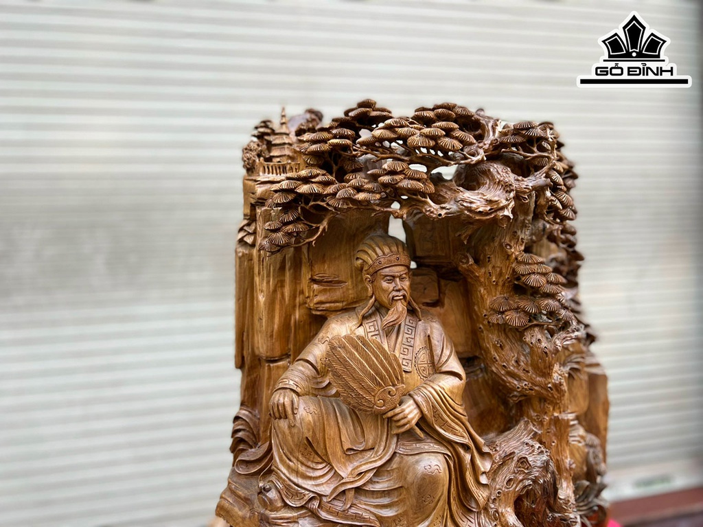 Tượng Gia Cát Lượng Gỗ Bách Xanh Cao 50 Ngang 28 Sâu 65 (cm)