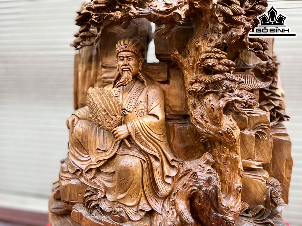 Tượng Gia Cát Lượng Gỗ Bách Xanh Cao 50 Ngang 28 Sâu 65 (cm)