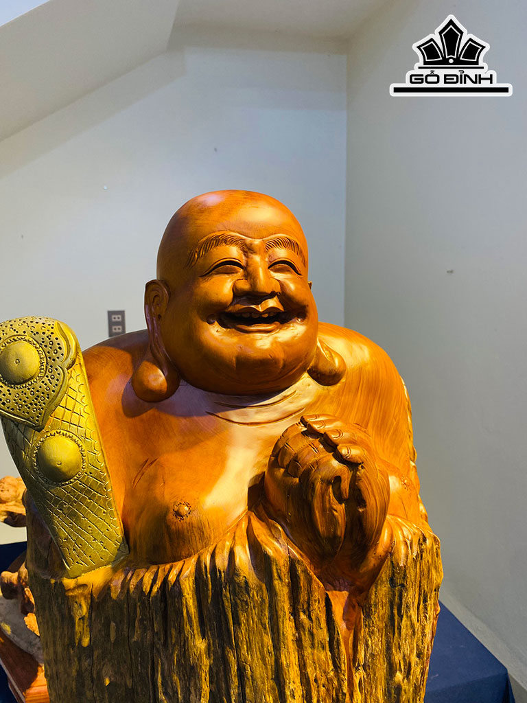 Tượng Phật Di Lặc Chúc Phúc Gỗ Lũa Dổi Cao 145 Ngang 45 Sâu 35 (cm)