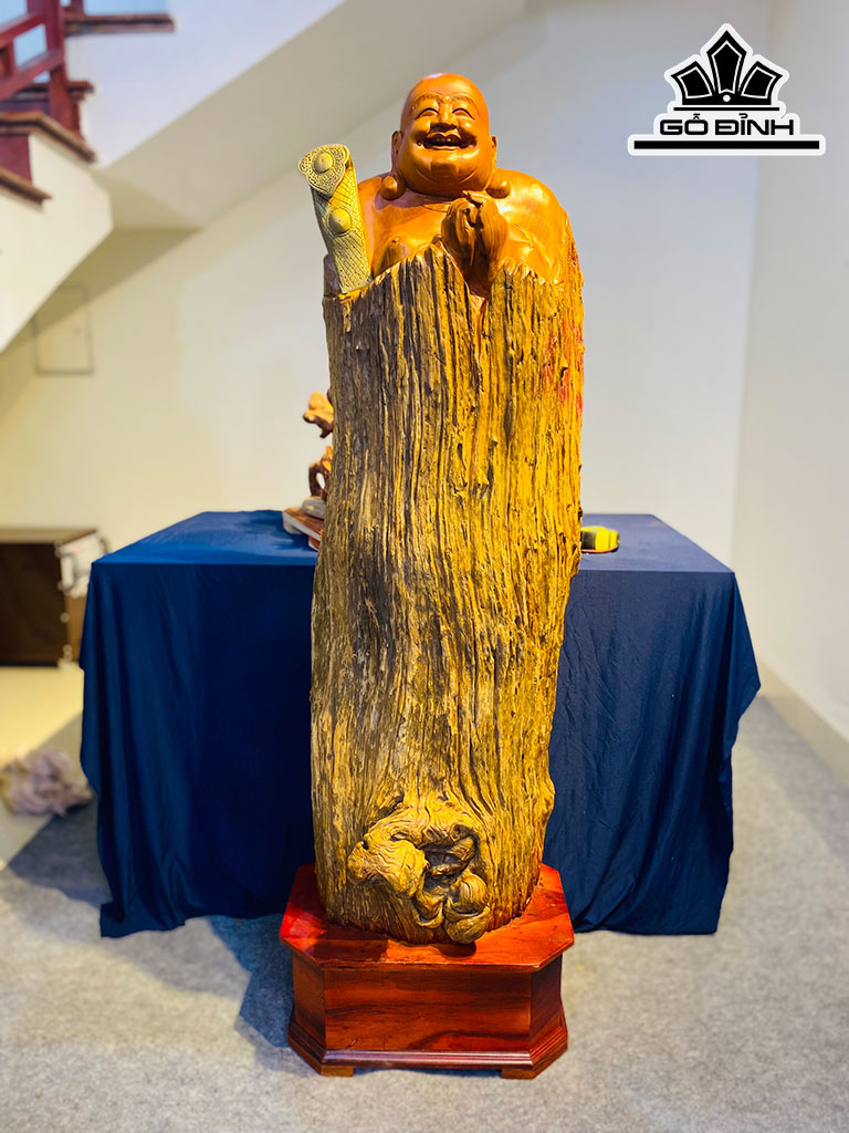 Tượng Phật Di Lặc Chúc Phúc Gỗ Lũa Dổi Cao 145 Ngang 45 Sâu 35 (cm)
