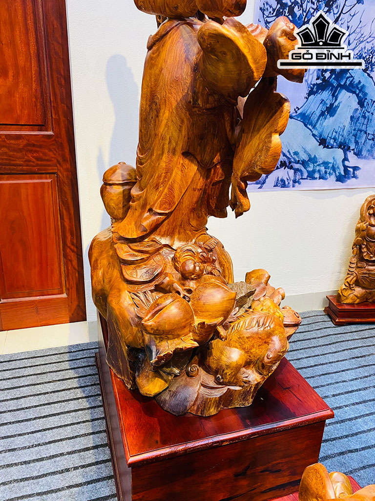 Tượng Phật Di Lặc Tam Phúc Gỗ Hương Cao 162 Ngang 90 Sâu 50 (cm)