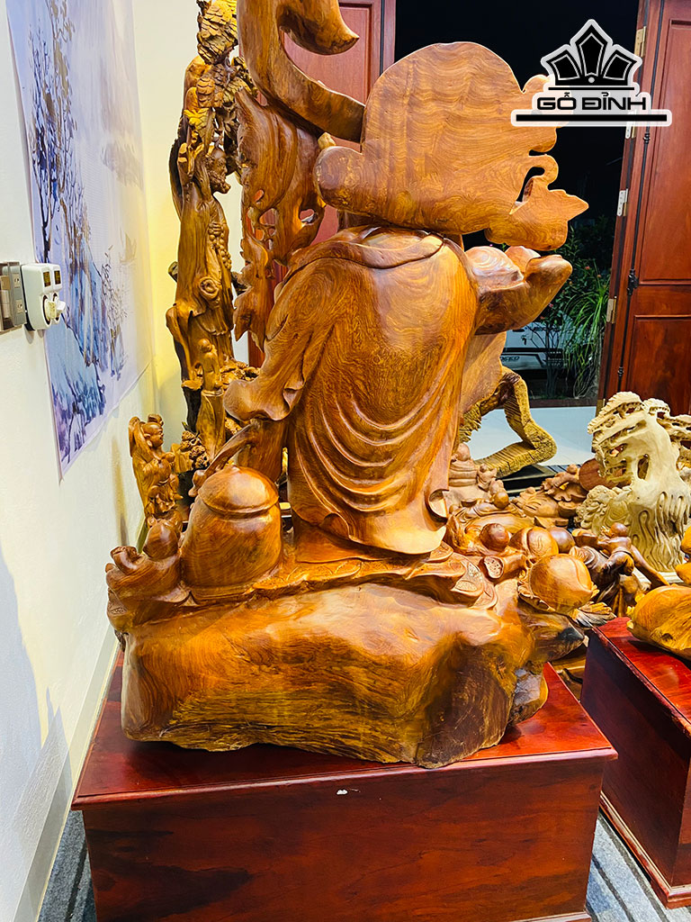 Tượng Phật Di Lặc Tam Phúc Gỗ Hương Cao 162 Ngang 90 Sâu 50 (cm)