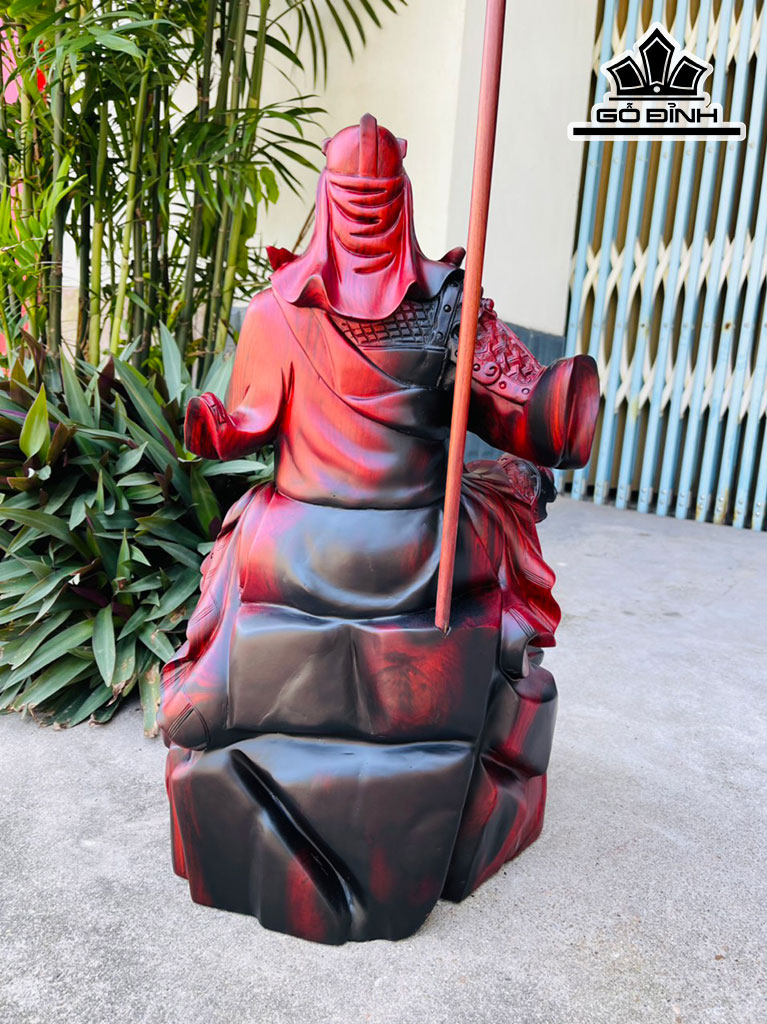 Tượng Quan Công Gỗ Trắc Đen Đỏ Cao 50 Ngang 30 Sâu 25 Cao Cả Kỷ 86 (cm)