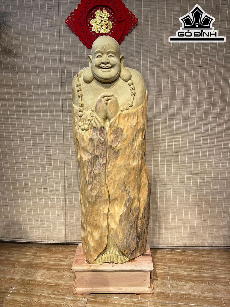 Tượng Phật Di Lặc Chúc Phúc Gỗ Lũa Dổi Cao 131 Ngang 45 Sâu 20 Cao Cả Kỷ 151 (cm)