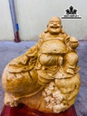 Tượng Phật Di Lặc Ngồi Bao Tiền Gỗ Nu Kháo Cao 45 Ngang 35 Sâu 23 Cao Cả Kỷ 52 (cm)