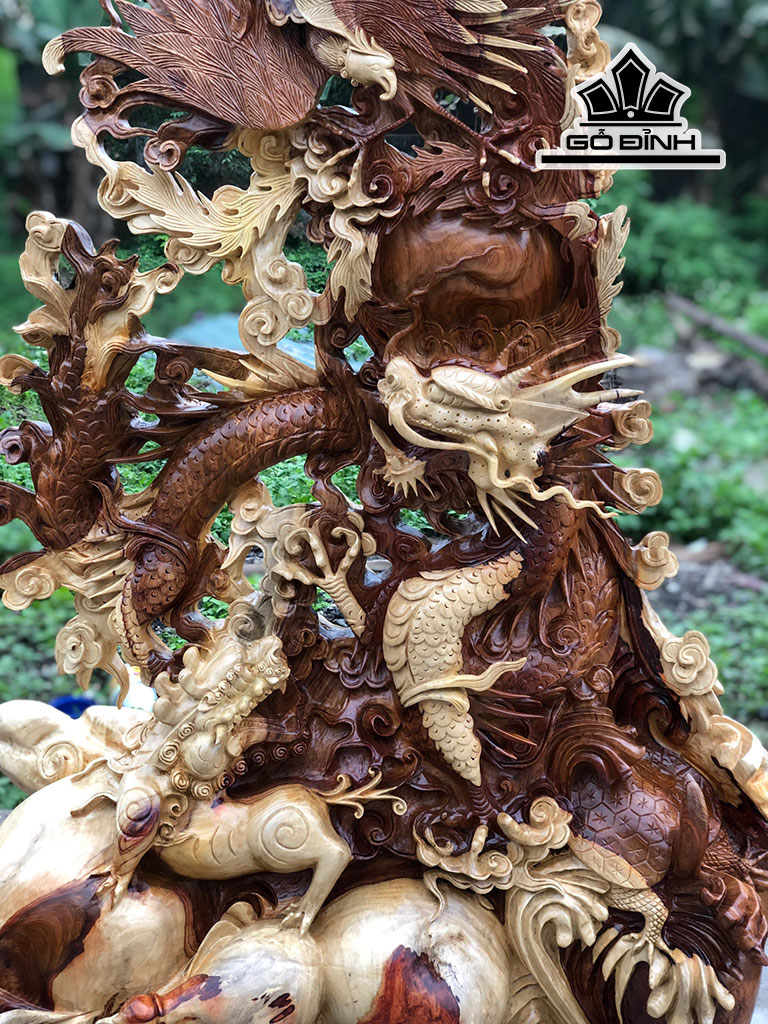 Tượng Tứ Linh Gỗ Hương Cao 154 Ngang 80 Sâu 40 (cm)