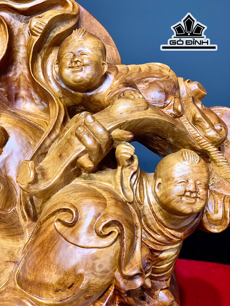 Tượng Phật Di Lặc Gỗ Nu Hương Cao 30 Ngang 32 Sâu 25 (cm)