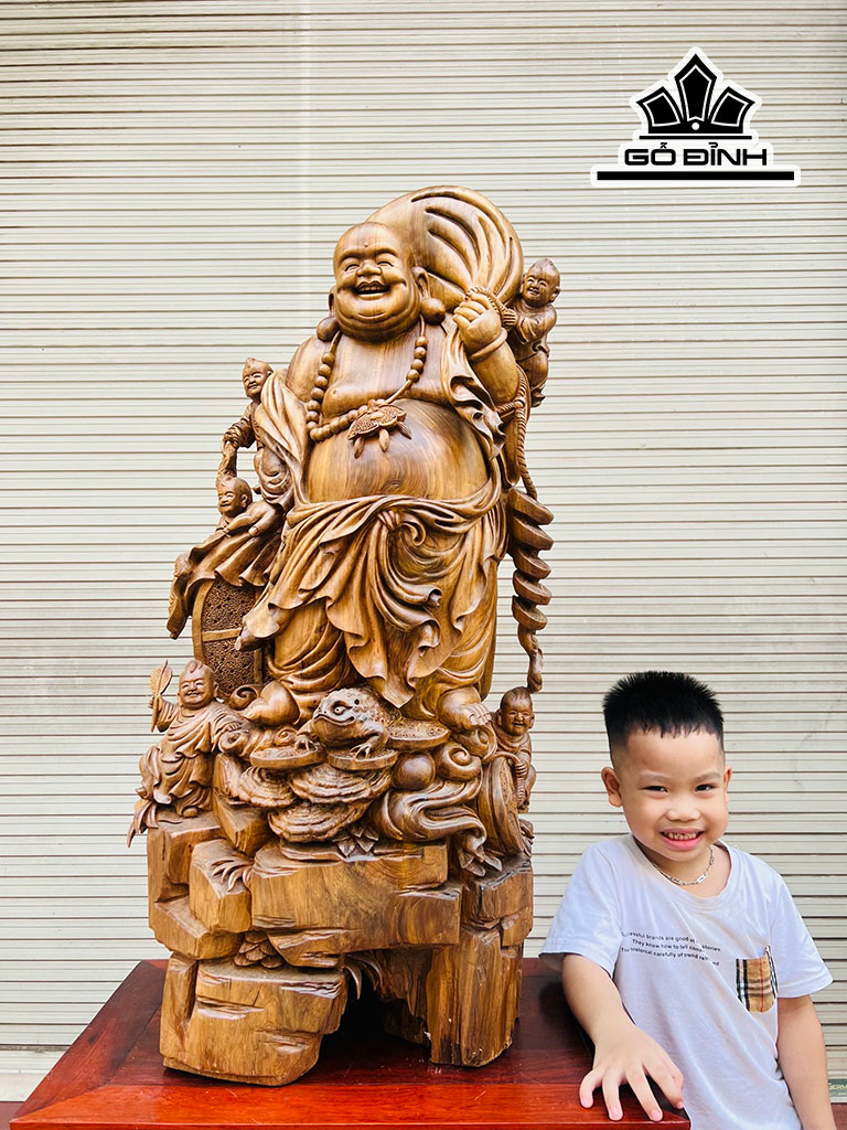 Tượng Phật Di Lặc Gỗ Bách Xanh Cao 96 Ngang 47 Sâu 32 (cm)