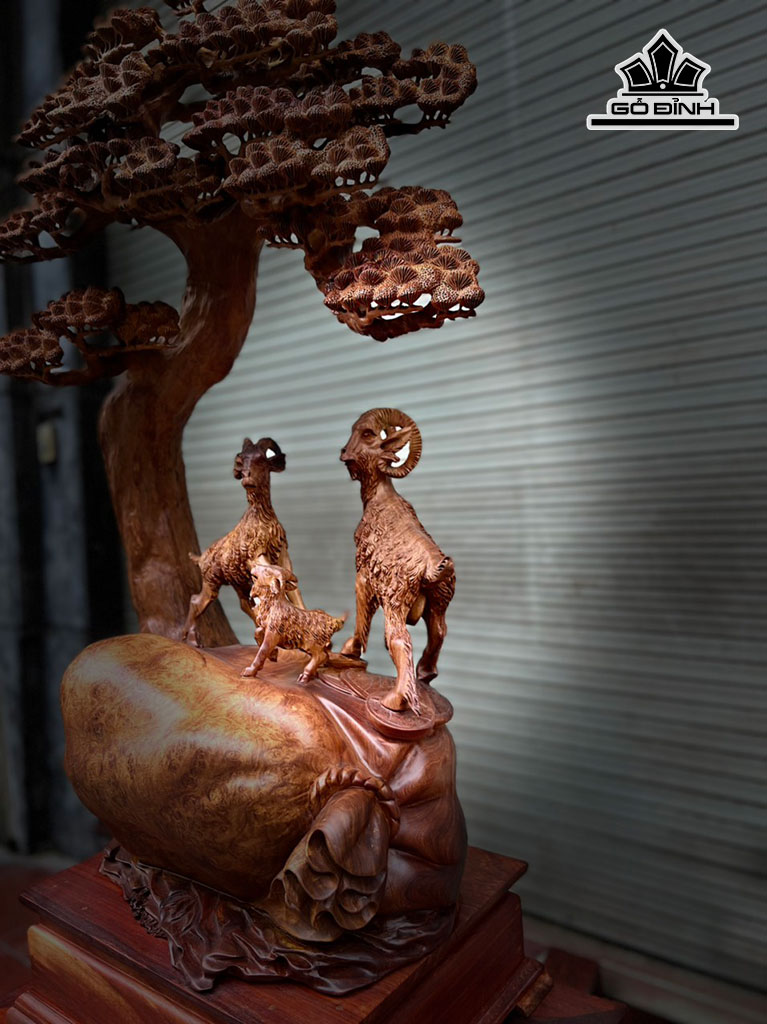 Tượng Tam Dương Khai Thái Gỗ Nu Hương Cao 110 Ngang 65 Sâu 33 (cm)