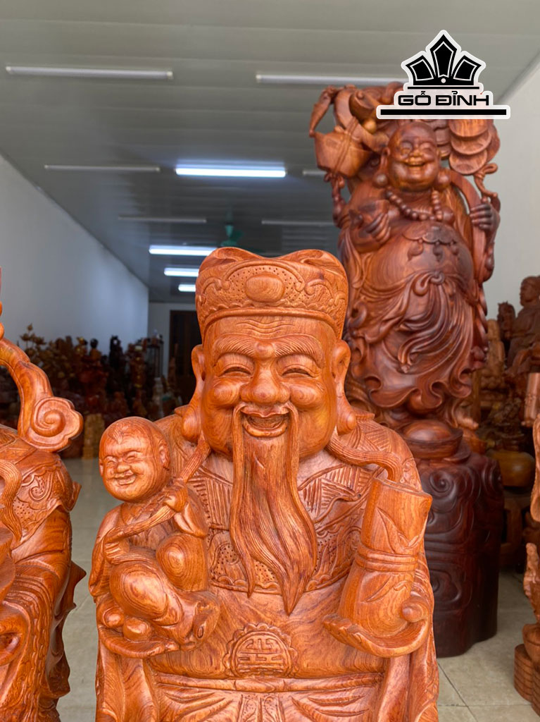 Tượng Phúc Lộc Thọ (Tam Đa) Gỗ Hương Cao 80 Ngang 30 Sâu 23 (cm)