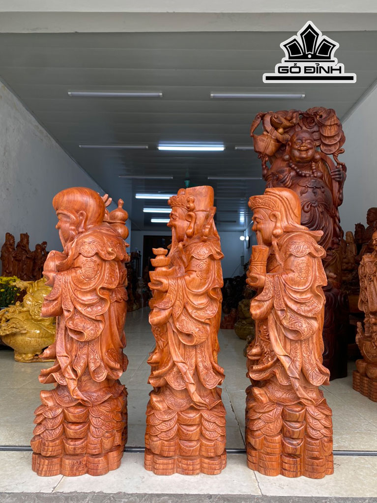 Tượng Phúc Lộc Thọ (Tam Đa) Gỗ Hương Cao 80 Ngang 30 Sâu 23 (cm)