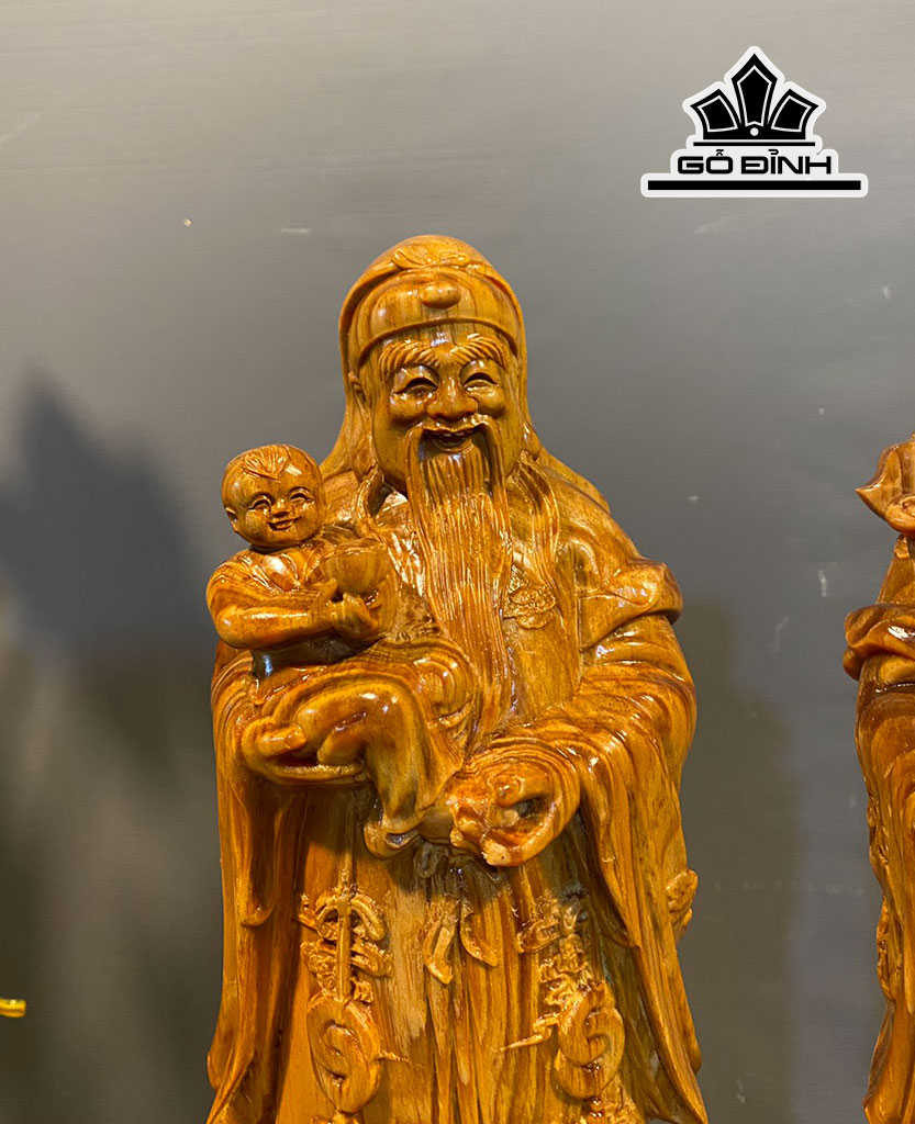 Tượng Phúc Lộc Thọ (Tam Đa) Gỗ Huyết Long Cao 40 Ngang 13 Sâu 11 (cm)