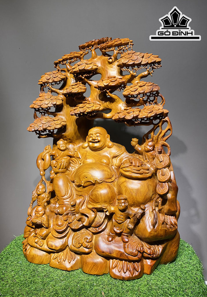 Tượng Phật Di Lặc Ngũ Phúc Gỗ Hương Cao 77 Ngang 56 Sâu 31 (cm)