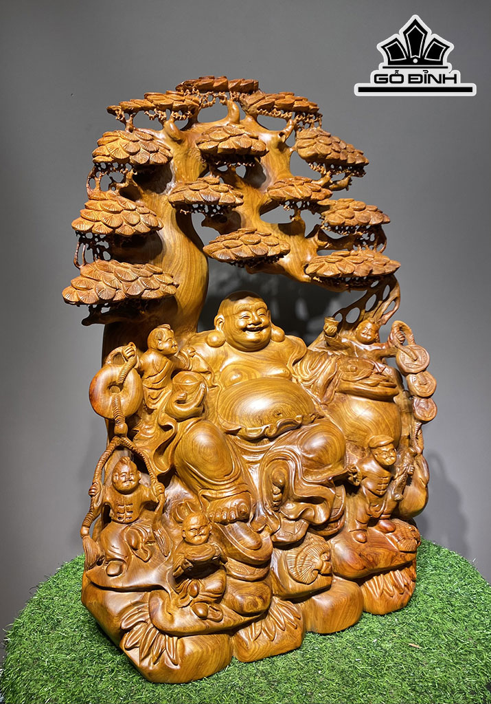 Tượng Phật Di Lặc Ngũ Phúc Gỗ Hương Cao 77 Ngang 56 Sâu 31 (cm)