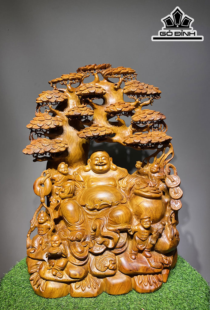 Tượng Phật Di Lặc Ngũ Phúc Gỗ Hương Cao 77 Ngang 56 Sâu 31 (cm)