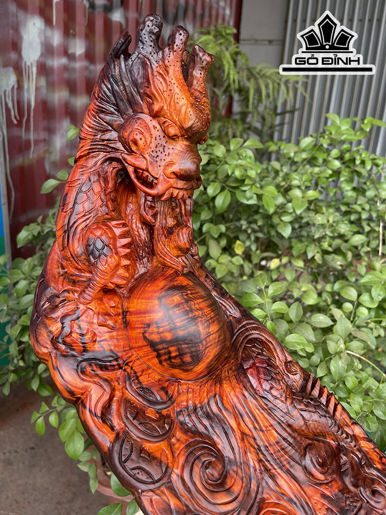 Tượng Rồng Phong Thủy Gỗ Trắc Ngang 16 Cao 42 (cm)