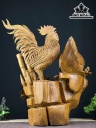 Tượng Gia Đình Gà Gỗ Bách Xanh Cao 72 Ngang 60 Sâu 42 (cm)