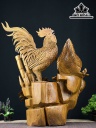 Tượng Gia Đình Gà Gỗ Bách Xanh Cao 72 Ngang 60 Sâu 42 (cm)