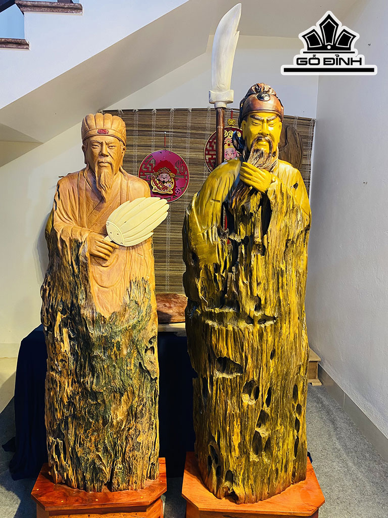 Tượng Gia Cát Lượng Gỗ Lũa Dổi Cao 150 Ngang 45 Sâu 20 (cm)