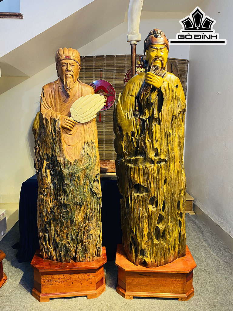 Tượng Gia Cát Lượng Gỗ Lũa Dổi Cao 150 Ngang 45 Sâu 20 (cm)