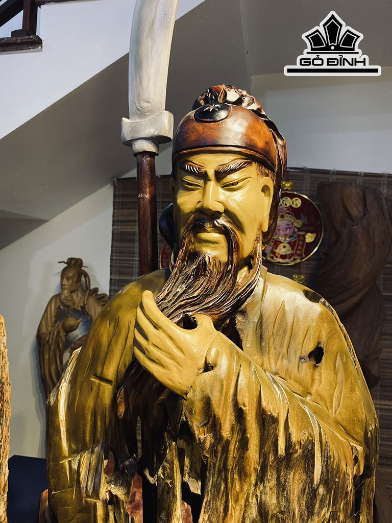 Tượng Gia Cát Lượng Gỗ Lũa Dổi Cao 150 Ngang 45 Sâu 20 (cm)