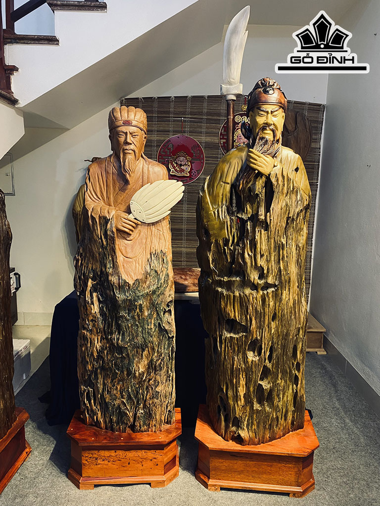 Tượng Gia Cát Lượng Gỗ Lũa Dổi Cao 150 Ngang 45 Sâu 20 (cm)