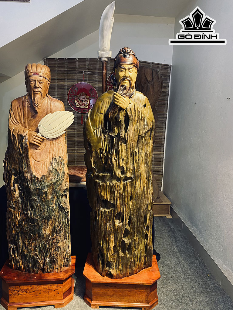 Tượng Gia Cát Lượng Gỗ Lũa Dổi Cao 150 Ngang 45 Sâu 20 (cm)