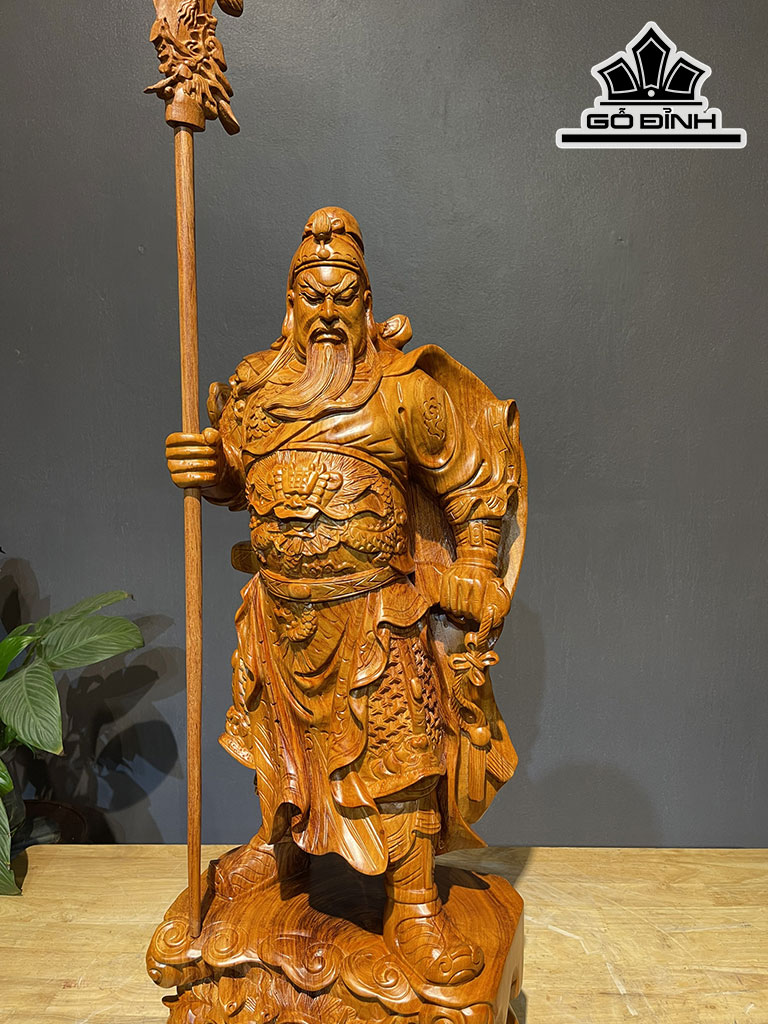 Tượng Quan Công Gỗ Hương Ngang 79 Cao 30 Sâu 20 Cao Cả Kỷ 102 (cm)