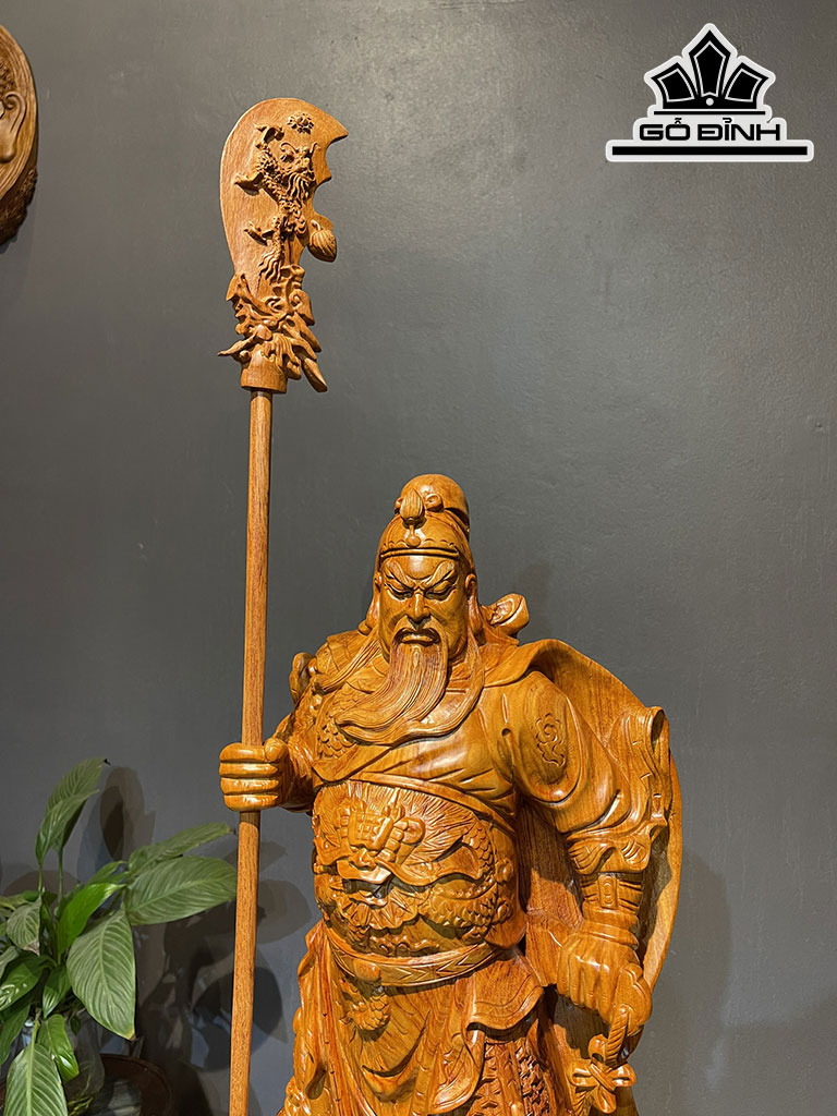 Tượng Quan Công Gỗ Hương Ngang 79 Cao 30 Sâu 20 Cao Cả Kỷ 102 (cm)