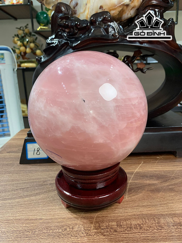 Bi Cầu Đá Thạch Anh Hồng Cao Đường Kính 16 (cm) 6,5kg