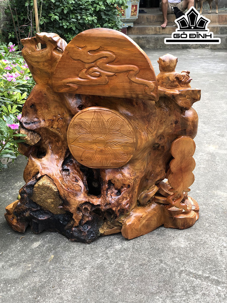 Tượng Phật Di Lặc Ngũ Phúc Gỗ Hương Cao 74 Ngang 70 Sâu 37 (cm)