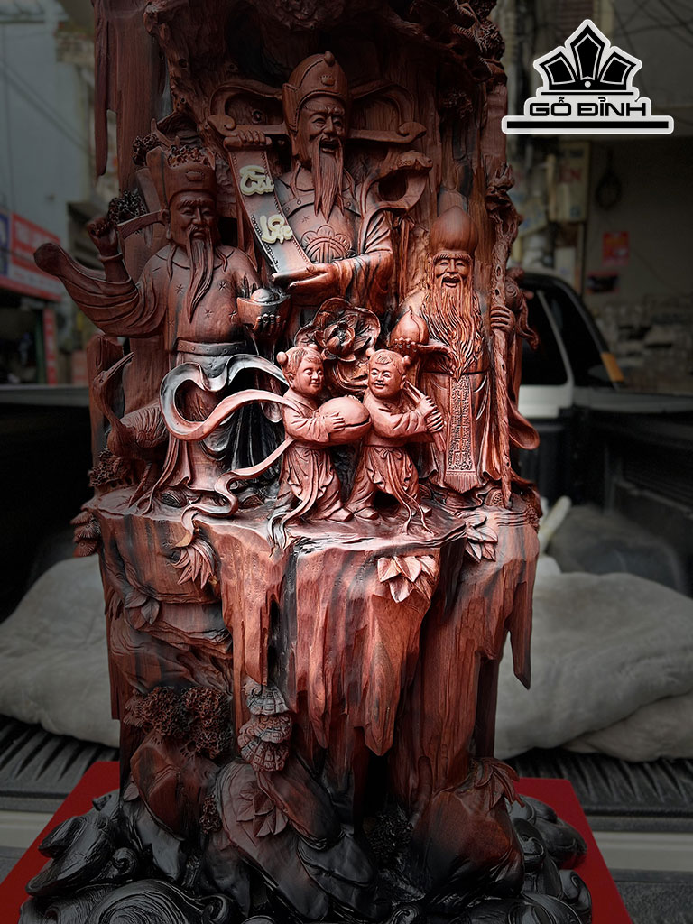 Tượng Phúc Lộc Thọ (Tam Đa) Gỗ Trắc Cao 115 Ngang 50 Sâu 40 (cm)