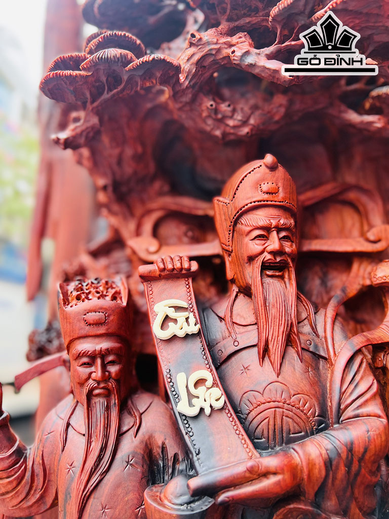 Tượng Phúc Lộc Thọ (Tam Đa) Gỗ Trắc Cao 115 Ngang 50 Sâu 40 (cm)