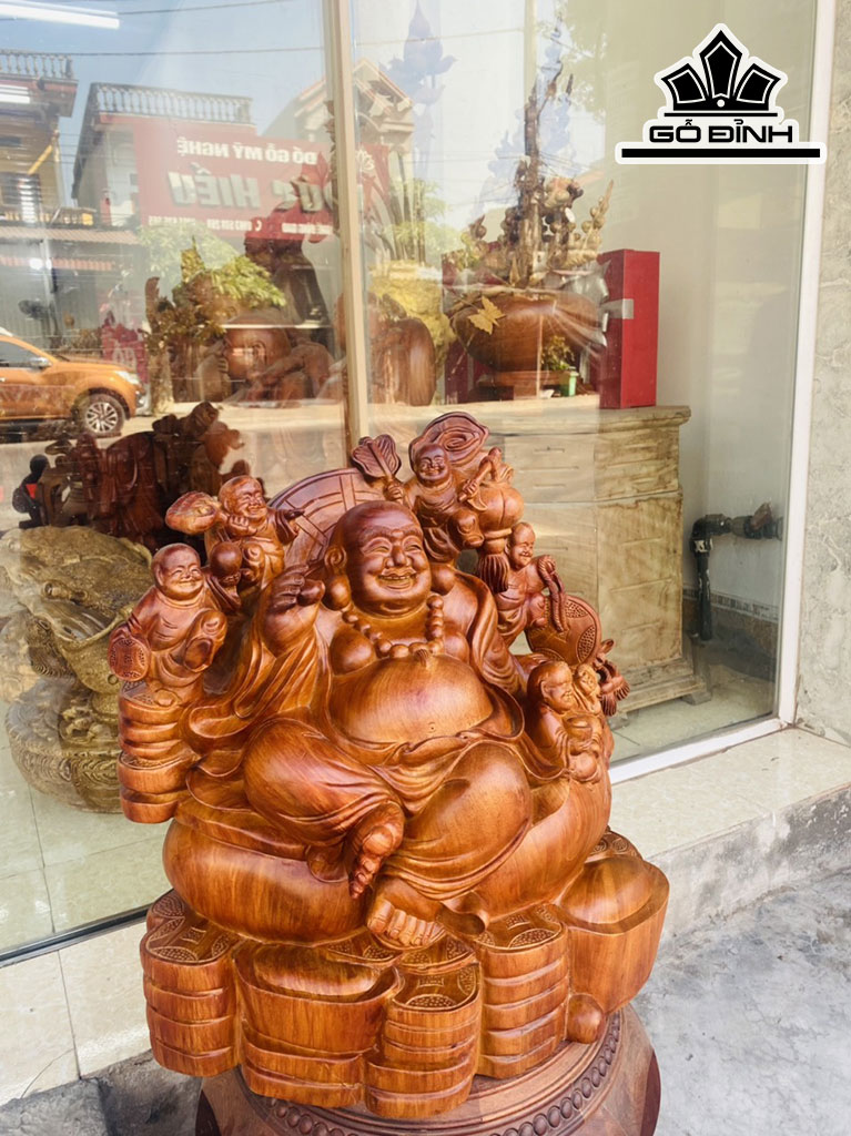 Tượng Phật Di Lặc Ngũ Phúc Gỗ Hương Cao 46 Ngang 48 Sâu 33 (cm)