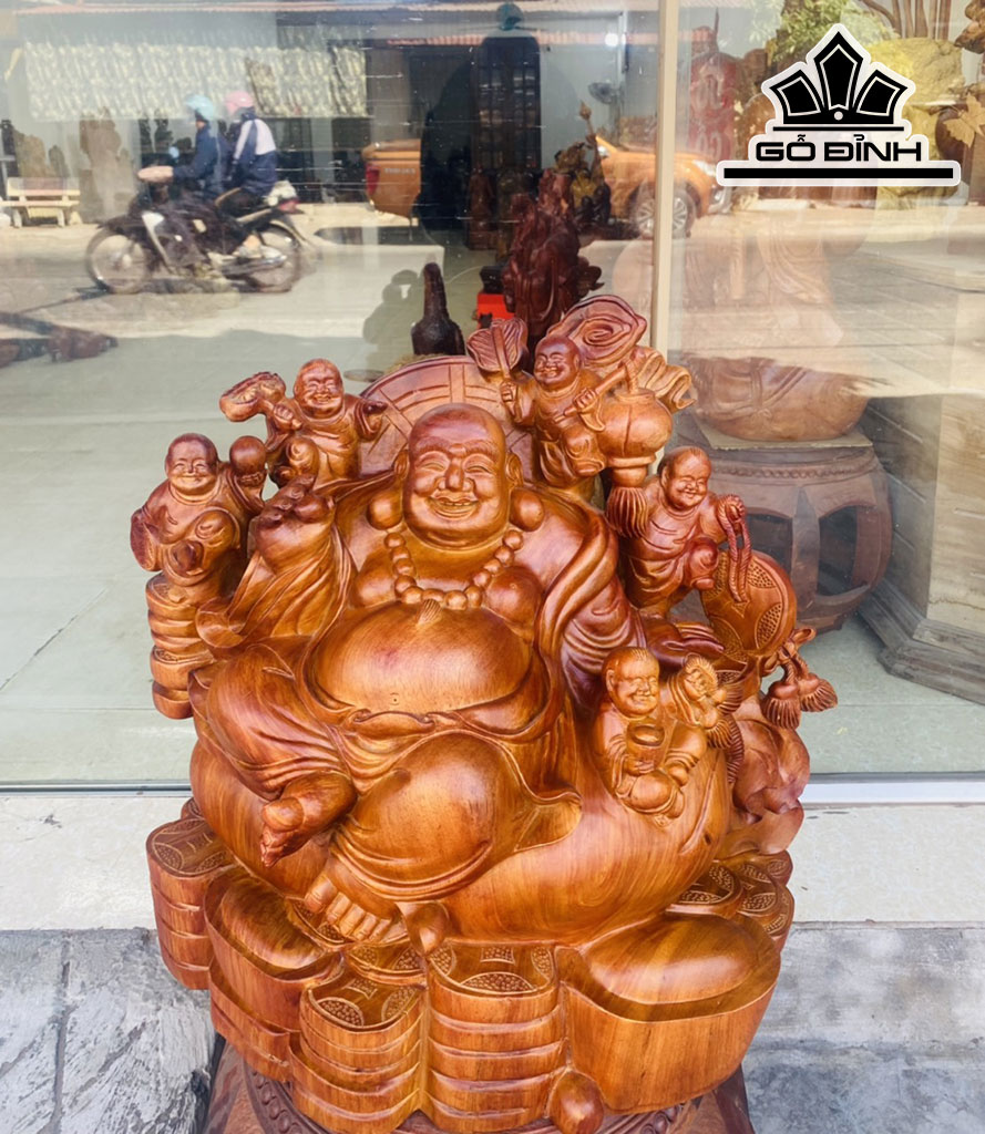 Tượng Phật Di Lặc Ngũ Phúc Gỗ Hương Cao 46 Ngang 48 Sâu 33 (cm)