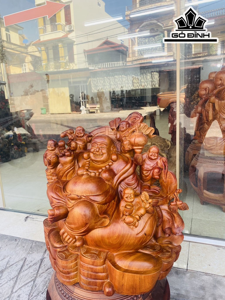 Tượng Phật Di Lặc Ngũ Phúc Gỗ Hương Cao 46 Ngang 48 Sâu 33 (cm)