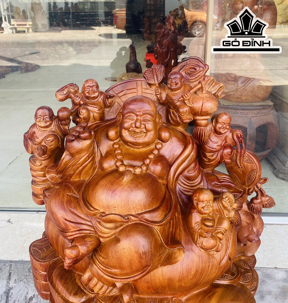 Tượng Phật Di Lặc Ngũ Phúc Gỗ Hương Cao 46 Ngang 48 Sâu 33 (cm)