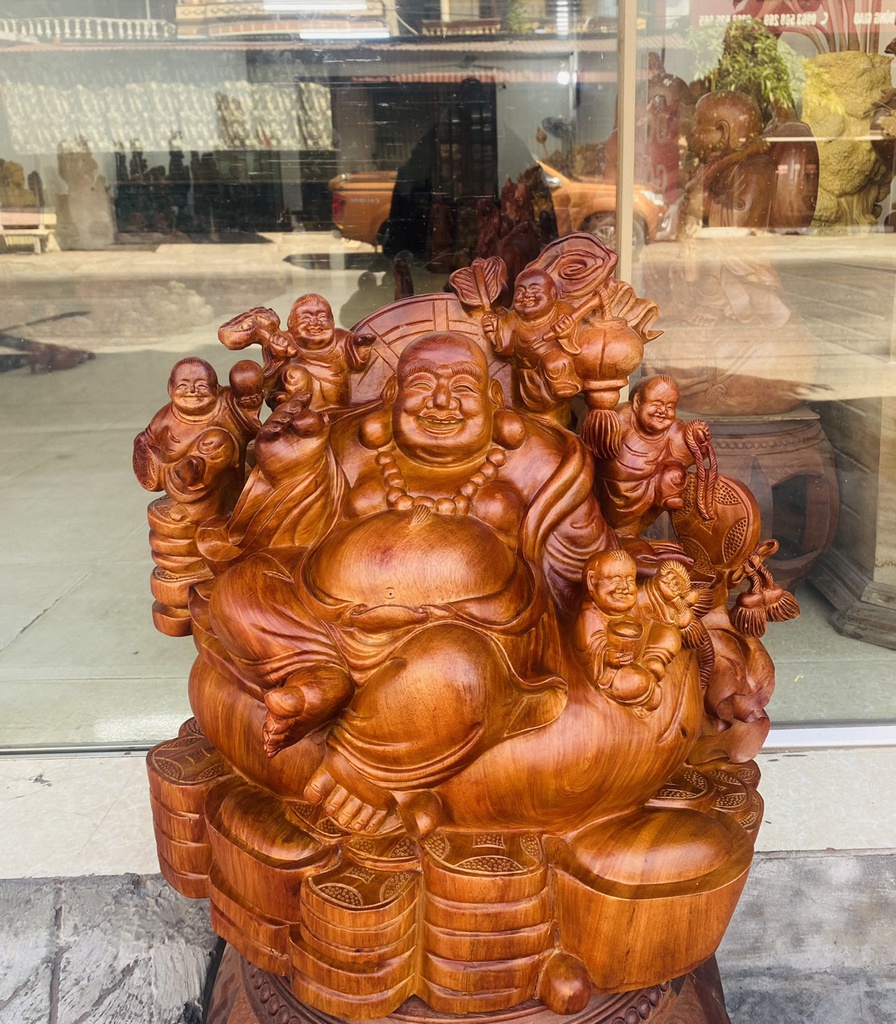 Tượng Phật Di Lặc Ngũ Phúc Gỗ Hương Cao 46 Ngang 48 Sâu 33 (cm)