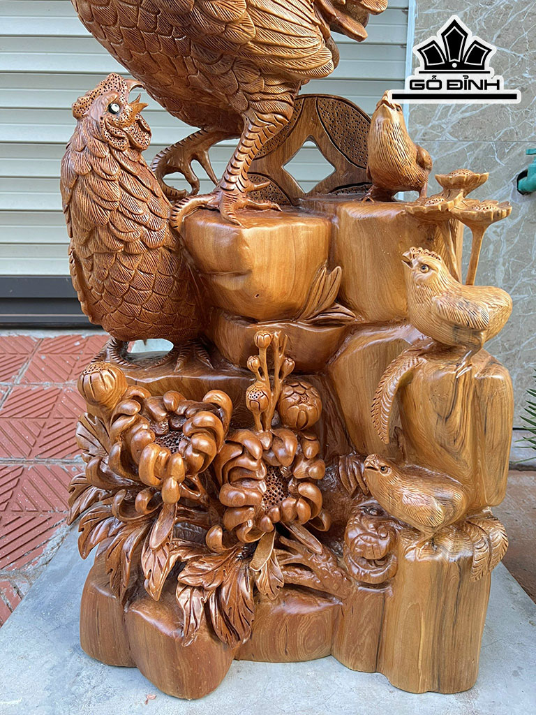 Tượng Gà Trống Phong Thủy Gỗ Ngọc Am Cao 88 Ngang 43 Sâu 25 (cm)