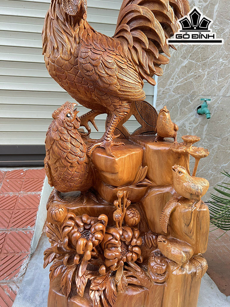 Tượng Gà Trống Phong Thủy Gỗ Ngọc Am Cao 88 Ngang 43 Sâu 25 (cm)