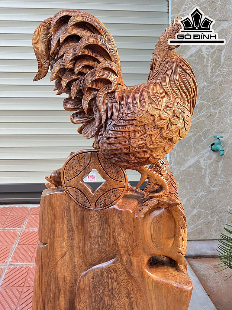Tượng Gà Trống Phong Thủy Gỗ Ngọc Am Cao 88 Ngang 43 Sâu 25 (cm)
