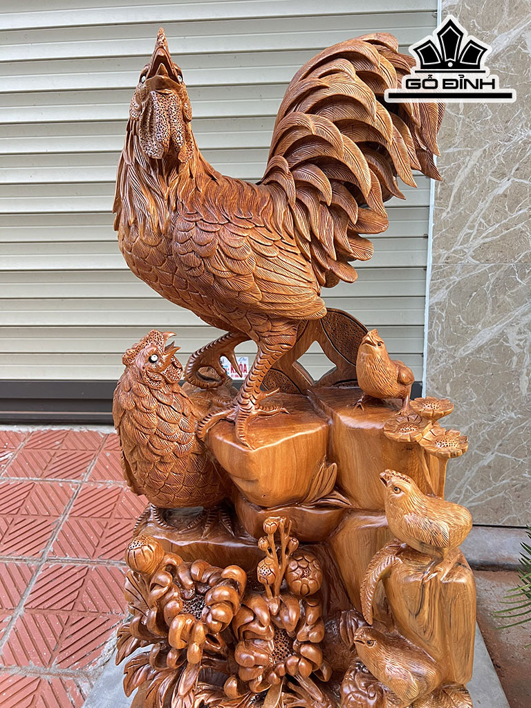Tượng Gà Trống Phong Thủy Gỗ Ngọc Am Cao 88 Ngang 43 Sâu 25 (cm)
