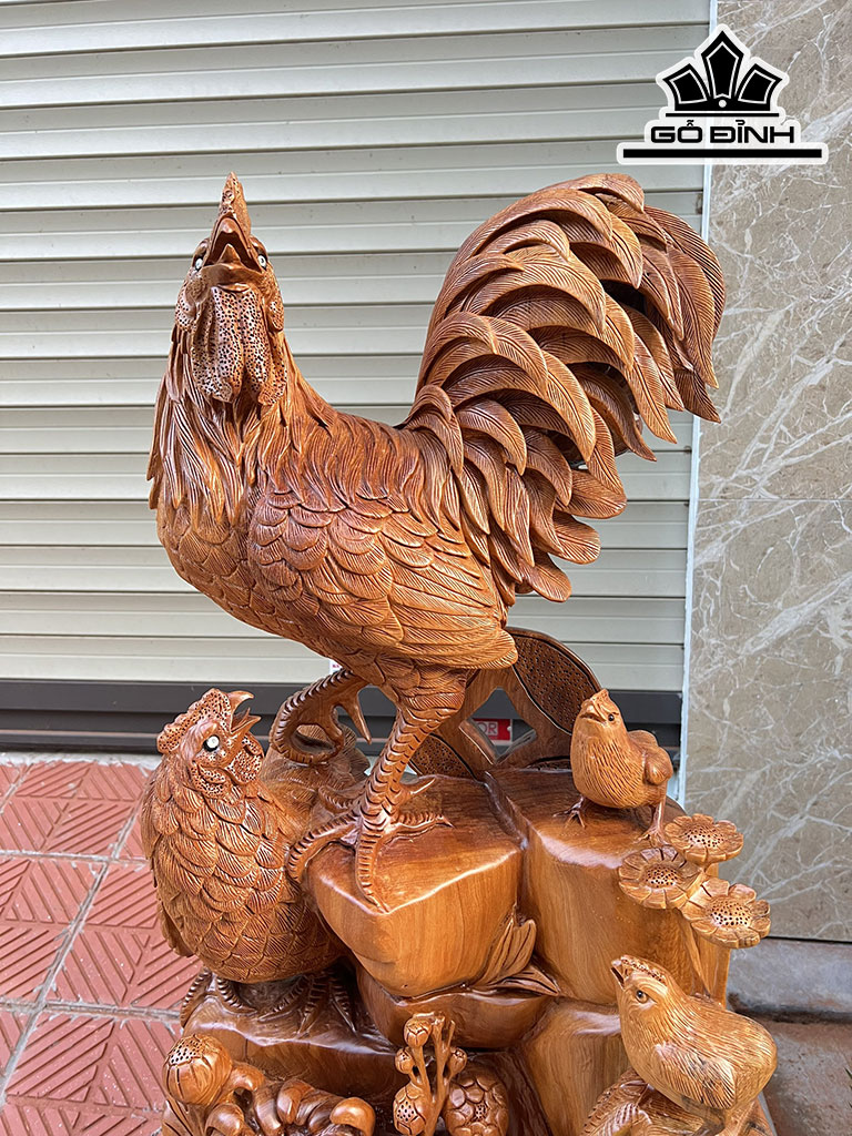 Tượng Gà Trống Phong Thủy Gỗ Ngọc Am Cao 88 Ngang 43 Sâu 25 (cm)