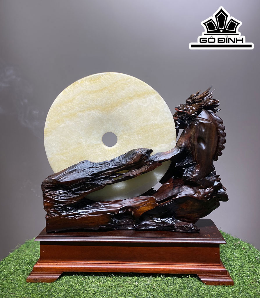 Tượng Cá Chép Hóa Rồng Gỗ Trắc Cao 46 Ngang 43 Sâu 12 (cm)